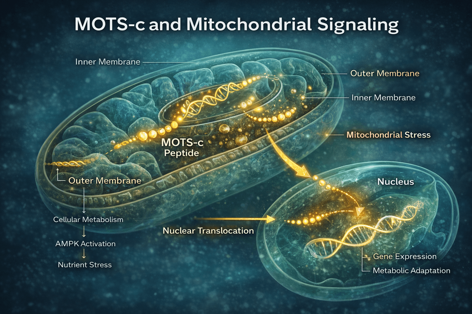Diagram showing mitochondrial origin of MOTS-c
