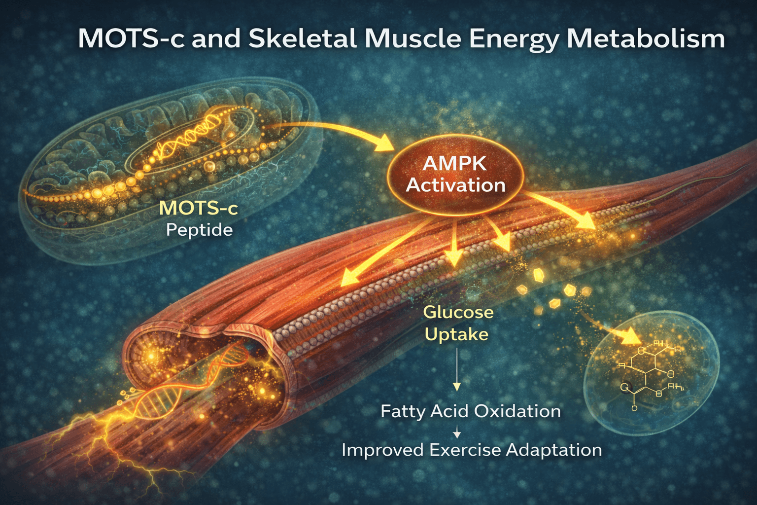Skeletal muscle and mitochondria illustration for MOTS-c research